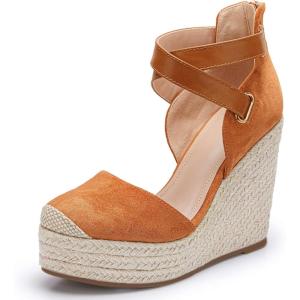 imagePiePieBuy Womens Wedge Espadrille Ankle Strap Closed Cap Toe Platform Heeled SandalsBrown