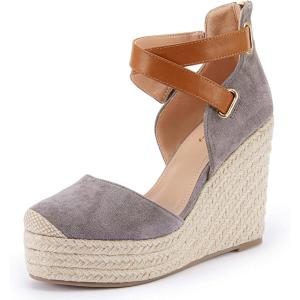 imagePiePieBuy Womens Wedge Espadrille Ankle Strap Closed Cap Toe Platform Heeled SandalsGrey