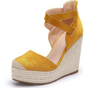imagePiePieBuy Womens Wedge Espadrille Ankle Strap Closed Cap Toe Platform Heeled SandalsYellow