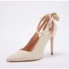 imagePiePieBuy Womens Pointed Toe High Heels Ankle Strap DOrsay Pumps Shoes Bow Wedding Bowtie Back Dress SandalsBeige