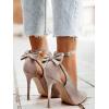 imagePiePieBuy Womens Pointed Toe High Heels Ankle Strap DOrsay Pumps Shoes Bow Wedding Bowtie Back Dress SandalsKhaki