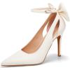 imagePiePieBuy Womens Pointed Toe High Heels Ankle Strap DOrsay Pumps Shoes Bow Wedding Bowtie Back Dress SandalsLight Beigepu
