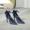 imagePiePieBuy Womens Pointed Toe High Heels Ankle Strap DOrsay Pumps Shoes Bow Wedding Bowtie Back Dress SandalsNavy