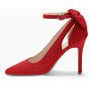 imagePiePieBuy Womens Pointed Toe High Heels Ankle Strap DOrsay Pumps Shoes Bow Wedding Bowtie Back Dress SandalsRed