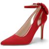 imagePiePieBuy Womens Pointed Toe High Heels Ankle Strap DOrsay Pumps Shoes Bow Wedding Bowtie Back Dress SandalsRed