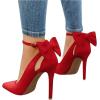 imagePiePieBuy Womens Pointed Toe High Heels Ankle Strap DOrsay Pumps Shoes Bow Wedding Bowtie Back Dress SandalsRed