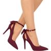 imagePiePieBuy Womens Pointed Toe High Heels Ankle Strap DOrsay Pumps Shoes Bow Wedding Bowtie Back Dress SandalsWine Red
