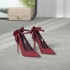 imagePiePieBuy Womens Pointed Toe High Heels Ankle Strap DOrsay Pumps Shoes Bow Wedding Bowtie Back Dress SandalsWine Red