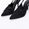 imagePiePieBuy Womens Pointed Toe Slingback Pumps Mid Heel Bow Stilettos Sandals Faux Suede Wedding Party Dress ShoesBlack
