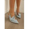 imagePiePieBuy Womens Pointed Toe Slingback Pumps Mid Heel Bow Stilettos Sandals Faux Suede Wedding Party Dress ShoesBlue