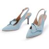 imagePiePieBuy Womens Pointed Toe Slingback Pumps Mid Heel Bow Stilettos Sandals Faux Suede Wedding Party Dress ShoesBlue