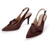 imagePiePieBuy Womens Pointed Toe Slingback Pumps Mid Heel Bow Stilettos Sandals Faux Suede Wedding Party Dress ShoesDark Brown