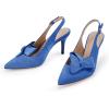 imagePiePieBuy Womens Pointed Toe Slingback Pumps Mid Heel Bow Stilettos Sandals Faux Suede Wedding Party Dress ShoesNavy