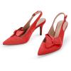 imagePiePieBuy Womens Pointed Toe Slingback Pumps Mid Heel Bow Stilettos Sandals Faux Suede Wedding Party Dress ShoesRed