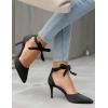 imageWomens High Heel Pointed Toe Pumps Ankle Tie Classic Office Special Dress Party ShoesBlack