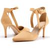 imageWomens High Heel Pointed Toe Pumps Ankle Tie Classic Office Special Dress Party ShoesKhaki