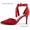 imageWomens High Heel Pointed Toe Pumps Ankle Tie Classic Office Special Dress Party ShoesRed