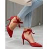 imageWomens High Heel Pointed Toe Pumps Ankle Tie Classic Office Special Dress Party ShoesRed