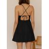 imageWomens V Neck Crisscross Backless Dresses Tie Back Sleeveless Ruffle Hem Flowy Swing ALine Vintage Summer Mini DressBlack