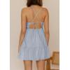imageWomens V Neck Crisscross Backless Dresses Tie Back Sleeveless Ruffle Hem Flowy Swing ALine Vintage Summer Mini DressLight Blue