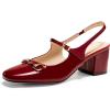 imagePiePieBuy Womens Slingback Chunky Heels Mary Jane Shoes Slip On Buckle Strap Dress Shoes Closed Round Toe PumpsBurgundy