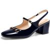 imagePiePieBuy Womens Slingback Chunky Heels Mary Jane Shoes Slip On Buckle Strap Dress Shoes Closed Round Toe PumpsNavy