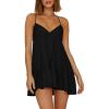 imageWomens V Neck Crisscross Backless Dresses Tie Back Sleeveless Ruffle Hem Flowy Swing ALine Vintage Summer Mini DressBlack