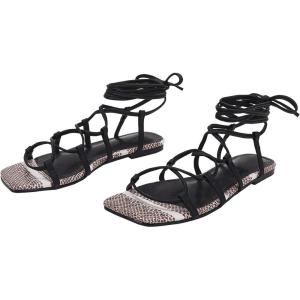 imagePiePieBuy Womens Lace up Square Toes Flat Sandals with Ankle Strap Summer CrissCross Gladiator Shoes1snake Print