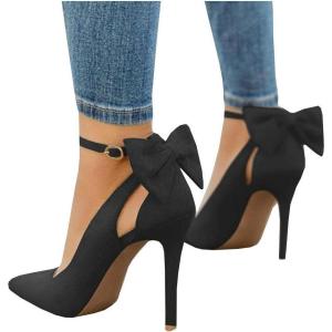 imagePiePieBuy Womens Pointed Toe High Heels Ankle Strap DOrsay Pumps Shoes Bow Wedding Bowtie Back Dress SandalsBlack