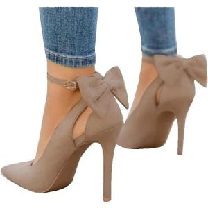 imagePiePieBuy Womens Pointed Toe High Heels Ankle Strap DOrsay Pumps Shoes Bow Wedding Bowtie Back Dress SandalsKhaki