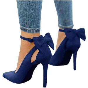 imagePiePieBuy Womens Pointed Toe High Heels Ankle Strap DOrsay Pumps Shoes Bow Wedding Bowtie Back Dress SandalsNavy
