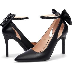 imagePiePieBuy Womens Pointed Toe High Heels Ankle Strap DOrsay Pumps Shoes Bow Wedding Bowtie Back Dress SandalsPolish Blackpu