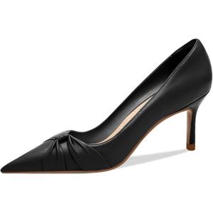 imagePiePieBuy Womens Pointed Toe Pumps Twist Knot Stiletto Mid Heel Faux Leather Dress ShoesBlack