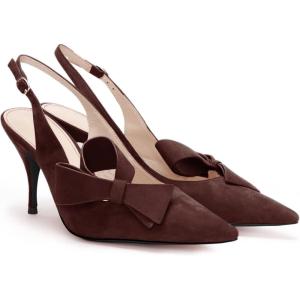 imagePiePieBuy Womens Pointed Toe Slingback Pumps Mid Heel Bow Stilettos Sandals Faux Suede Wedding Party Dress ShoesDark Brown