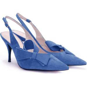 imagePiePieBuy Womens Pointed Toe Slingback Pumps Mid Heel Bow Stilettos Sandals Faux Suede Wedding Party Dress ShoesNavy