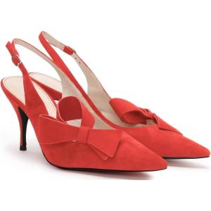 imagePiePieBuy Womens Pointed Toe Slingback Pumps Mid Heel Bow Stilettos Sandals Faux Suede Wedding Party Dress ShoesRed
