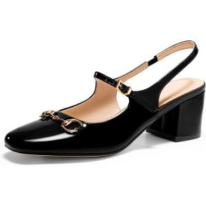 imagePiePieBuy Womens Slingback Chunky Heels Mary Jane Shoes Slip On Buckle Strap Dress Shoes Closed Round Toe PumpsBlack