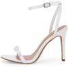 imagePiePieBuy Womens Bowknot Heeled Sandals Ankle Strap Buckle Open Toe High Stiletto Heel Pump Dress Party ShoesWhite
