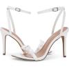 imagePiePieBuy Womens Bowknot Heeled Sandals Ankle Strap Buckle Open Toe High Stiletto Heel Pump Dress Party ShoesWhite