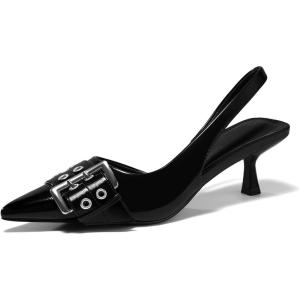 imagePiePieBuy Womens Slingback Kitten Low Heels Closed Pointed Toe Pumps DOrsay Buckle Studded Dress Shoes Black Size 10Black