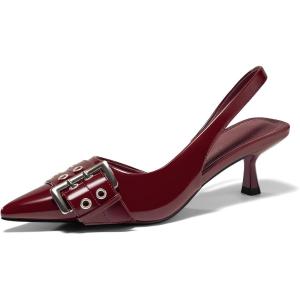 imagePiePieBuy Womens Slingback Kitten Low Heels Pointed Closed Toe Dress Shoes DOrsay Buckle Work PumpsWine Red