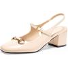 imagePiePieBuy Womens Slingback Chunky Heels Mary Jane Shoes Slip On Buckle Strap Dress Shoes Closed Round Toe PumpsBeige