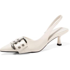 imagePiePieBuy Womens Slingback Kitten Low Heels Closed Pointed Toe Pumps DOrsay Buckle Studded Dress ShoesBeige