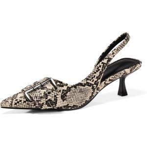 imagePiePieBuy Womens Slingback Kitten Low Heels Closed Pointed Toe Pumps DOrsay Buckle Studded Dress ShoesSnakeskin