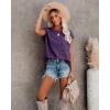 imagePiePieBuy Womens Crew Neck TShirt Cap Sleeve Loose Tops Solid Color Summer Shirts Purple