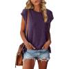 imagePiePieBuy Womens Crew Neck TShirt Cap Sleeve Loose Tops Solid Color Summer Shirts Purple