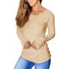 imagePiePieBuy Womens Thumb Hole TShirt Long Sleeve Crew Neck Plain Shirts Casual Ruched Tee TopsBeige1