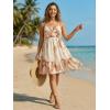 image:imageWomens V Neck Crisscross Backless Dresses Tie Back Sleeveless Ruffle Hem Flowy Swing ALine Vintage Summer Mini DressKhaki1