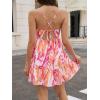 image:imageWomens V Neck Crisscross Backless Dresses Tie Back Sleeveless Ruffle Hem Flowy Swing ALine Vintage Summer Mini DressOrange1