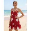 image:imageWomens V Neck Crisscross Backless Dresses Tie Back Sleeveless Ruffle Hem Flowy Swing ALine Vintage Summer Mini DressRed1